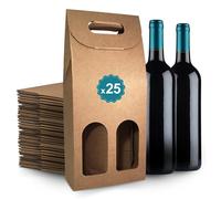 Lot de 25 Boîtes en Carton Marron pour 2 Bouteilles de Vin 18x9x40 cm - Emballage Cadeau pour Vin, Noël, Anniversaire et Caves à Vin | Espirito Rebelde