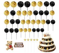 Lot de 25 boules de décoration de gâteau - Décoration de gâteau - Noir et doré - Décoration de gâteau - Ballons pour cupcakes - Mini ballons - Décoration de gâteau pour mariage, anniversaire