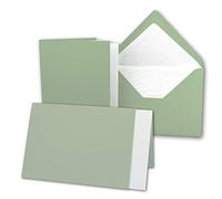Lot de 25 cartes - DIN B6 - 12 x 17 cm - 120 x 170 mm - Cartes pliantes avec enveloppes et feuilles d'insertion - Surface structurée côtelée - Vert olive - Cartes d'invitation vintage