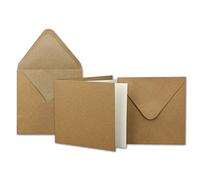 Lot de 25 cartes en papier kraft carré 13,5 x 13,5 cm avec enveloppes et feuilles d'insertion - Kit de cartes vintage recy s - pour invitations.