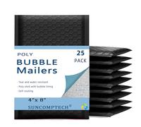 Lot de 25 enveloppes postales auto-adhésives imperméables à bulles en polyéthylène rembourrées pour petites entreprises, couleur #000, multi-dimensions (noir, utilisables 10,2 x 17,8 cm)