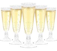 Lot de 25 flûtes à champagne élégantes en plastique avec paillettes dorées - 150 ml - Pour mariages, anniversaires, fêtes - Stable et réutilisable - Paillettes dorées