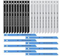 Lot de 25 lames de scie sauteuse 6T 8T 10T en acier à haute teneur en carbone avec tige en U, lame de scie sauteuse à coupe rapide, outil de travail du bois pour couper le bois, le métal, le plastique