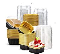 Lot de 25 mini moules de cuisson carrés en feuille d'aluminium de 283,5 g avec couvercles, moules à cupcakes en feuille d'aluminium, moules à muffins, moules à gâteau pour la restauration (noir)