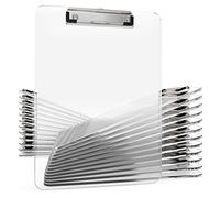 Lot de 25 planchettes à pince en plastique transparent en acrylique transparent avec clip en métal à profil bas 31,8 x 22,9 cm pour salle de classe avec crochet de suspension - Peut contenir 100