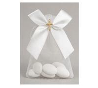 Lot de 25 Pochettes en Organza Blanc Croix Dorée - Sachets à Dragées, Cadeaux Invités Mariage Baptême Naissance- Contenant Bijoux, Bonbons, Souvenirs - Élégant et Réutilisable (Blanc doré)