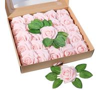 Lot de 25 roses artificielles en mousse rose champagne au toucher réaliste avec tige pour bouquets de mariage, Saint-Valentin, décoration d'intérieur