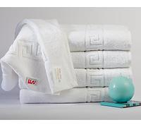 Lot de 25 serviettes de bain jacquard 70 x 140 cm avec bordure Greek Key, 500 g/m², blanc, double dragonne, 100 % coton, lavables à 95 °C, certifié Öko-Tex