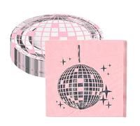 Lot de 25 serviettes de table décoratives en forme de boule disco - 16,5 x 16,5 cm - Avec assiettes plates disco de 17,8 cm - Serviettes d'anniversaire pour décoration de table - Thème des années 70