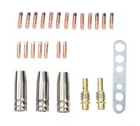 Lot de 26 consommables pour torche MIG15AK avec points de contact à pointe en cuivre, buses à gaz coniques, supports à ressort et outil de clé