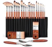 Lot de 26 pinceaux de peinture, Fuumuui Pinceaux de peinture acrylique professionnels Gamme complète de tailles avec manche court amélioré pinceau large et plat pour acrylique, huile, aquarelle et