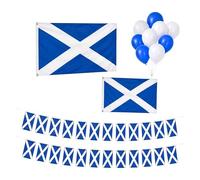 Lot de 28 pièces pour fête de la Coupe du monde FIFA 2026 - Drapeau écossais de 2,4 x 1,5 m, drapeau écossais de 1,5 m, 25 fanions et 25 ballons bleus et blancs pour célébrations de rue