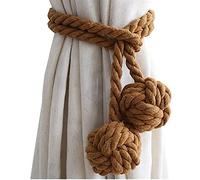 Lot de 2PCS Embrasses Pour Rideaux Avec Deux Boules Fait à La Main Attache de Rideau en Corde Tressé Boucle de Rideau Chanvre Style Rustique, Chic Accessoire Décoratif Rideau Pour Salon Bureau Hôtel