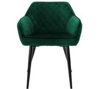 ML-Design Chaises de salle à manger rembourrées en velours vert foncé – Pieds métal noir – Lot de 2