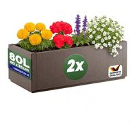Lot de 2x Jardinière Ethica Brun CASARIA® 80x36x36cm - 80L - résistante fond d'écoulement Bac à fleurs Pot de fleurs Jardin Balcon