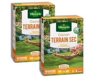Lot de 2x1kg Gazon Terrain Sec Vilmorin | Anti-Sécheresse Tétraploïde 4N (80-120m²)