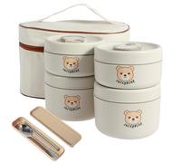 Lot de 3/4 boîtes à bento empilables pour adultes - Boîte à déjeuner isotherme portable et étanche avec baguettes, cuillère - Sac isotherme en acier inoxydable pour enfants et adultes (4 boîtes)