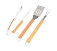 Lot de 3 Accessoires pour Barbecue en Acier Inoxydable avec Manche en Bambou (1 Pince 40x5x2.8 cm, 1 spatule 44x8x4 cm, 1 Fourchette 44x2.5x2 cm) - SOMAGIC
