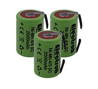 Lot de 3 accus rechargeables NiMH 4/5 SC, 1,2V, 2000mAh, 22 x 33 mm, SubC, languettes à souder, pour assemblage en batteries