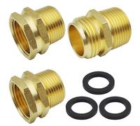 Lot de 3 adaptateurs de tuyau d'arrosage en laiton, lot de 2 connecteurs femelles GHT de 1,9 cm vers connecteur mâle NPT de 1,9 cm + 1 connecteur mâle GHT de 1,9 cm x 1,9 cm NPT mâle, avec 3 rondelles