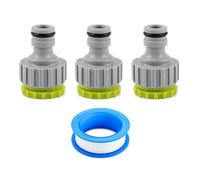 Lot de 3 Adaptateurs Robinet Tuyau d'Arrosage, Fileté Femelle 1/2" & 3/4", Raccord Universel avec Rouleau de Colle d'Étanchéité, Connecteur pour Irrigation Jardin et Cuisine(plastique)