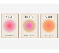 Lot de 3 affiches d'aura positive pour chambre à coucher - Impressions sur toile avec citation spirituelle, âme, corps, esprit, pastel, danois - Décoration murale d'intérieur pour chambre à coucher -