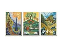Lot de 3 affiches de voyage vintage Le Seigneur des Anneaux - Impression sur toile - Art mural - Poster photo - Peinture - Affiches pour décoration de chambre - 40 x 60 cm