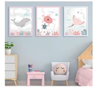 Lot de 3 affiches décoratifs chambre enfant bébé Décoration fille Motif ocean cadeau Sans cadre 21*30cm