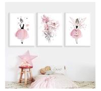 Lot De 3 Affiches Fille Chambre D'enfant Rose Tableaux Décorations Murales Peinture Sur Toile Cadeaux Anniversaire,30x21cm