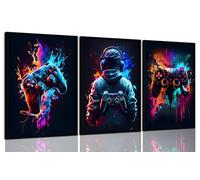 Lot de 3 affiches murales de jeu rétro à l'aquarelle de jeu vidéo - Impressions sur toile pour chambre de garçons, chambres d'enfants, salle de jeux, décoration d'intérieur, sans cadre (coloré, 30,5 x