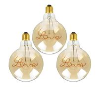 Lot de 3 ampoules LED vintage E27, G125 4 W Edison à vis, filament LED Love blanc chaud, globe en verre ambré, non dimmable, style rétro antique, ampoule décorative