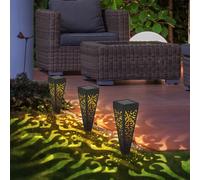 Lot de 3 ampoules solaires à LED à piquet de sol extérieur Spike spots de jardin Lampes de terrasse Noir Or