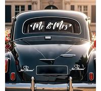 Lot de 3 autocollants Mr & Mrs Just Married Décoration pour voitures, miroirs et lune de miel