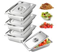 Lot De 3 Bac Inox Alimentaire, Plat Four Rectangulaire, GN 1/2 32.5*26.5*6.5 cm Plats À Four En Acier Inoxydable, Plat Four Rectangulaire, Bac De Cuisson En Inox, Pour Servir Des Plats Et Gril Gâteaux