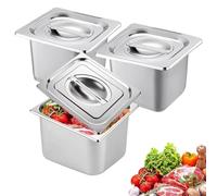 Lot De 3 Bac Inox Alimentaire, Récipients en Acier Inoxydable avec Couvercle, Plat Four Rectangulaire, Plats à Four en Acier Inoxydable, Récipient Gastronorme Alimentaire, 17,6 x 16,2 x 15 cm