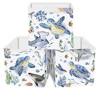 Lot de 3 bacs de rangement en tissu avec motif marin pour Kallax, panier de rangement pliable, petit organiseur pour armoire, organiseur pour étagère ou armoire, tortue