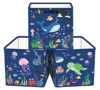 Lot de 3 bacs de rangement en tissu avec motifs marins pour les armoires Kallax, panier de rangement pliable, petit organiseur de penderie pour étagères, bleu
