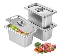 Lot de 3 bacs GN 1/9 avec couvercles, bacs gastro en acier inoxydable, pour table chauffante et station de préparation, service chaud et froid, buffet, restauration, réception