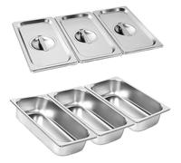 Lot de 3 Bacs Inox GN 1/3 - Acier Inoxydable - Avec Couvercle - Pour Bain-Marie et Four - 32,5x17,5x CASSETTE RECHARGE POUR SEBUMET