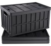 lot de 3 bacs pliants professionnels 65L en PP - Bac de transport avec couvercle - Bac de rangement pliable avec poignée - Caisses empilables - Storage Box - Bacs pliables gerbables pour le rangement