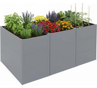 lot de 3 bacs surélevés HWC-P64, bac à légumes/plantes en métal bac à fleurs bac à plantes acier 77x150x100cm ~ gris
