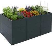 lot de 3 bacs surélevés HWC-P64, bac à légumes/plantes en métal bac à fleurs bac à plantes acier 77x150x100cm ~ vert