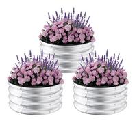 Lot de 3 bacs surélevés ronds galvanisés 2x2x1 ft - Jardinières métal pour légumes, herbes & extérieur - Noir, blanc, robustes