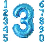 Lot de 3 ballons bleu clair en forme de chiffre 3 pour décoration de 3e anniversaire de garçon - 101,6 cm - ballons bleu pastel doux pour 3 ballons de fête