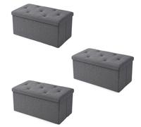 Lot de 3 bancs avec espace de rangement - 90 l - Pliable - Charge maximale de 300 kg - Banc de lit et coffre de rangement pour jouets, vêtements, repose-pieds pour salon, chambre à coucher, couloir