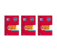 Lot de 3 Blocs de Feuilles Simples détachable perforés A4 Grand carreaux 90g 150 pages