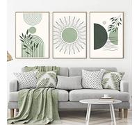 Lot de 3 Boho Plante Verte Minimaliste Ligne Abstraite Soleil Mur Art Toile Peinture Affiches Nordiques Imprime Des Images pour la Décoration de la Chambre à Coucher-50 * 70Cm (Pas de Cadre)