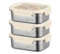 Lot de 3 Boîte à Bento en Acier Inoxydable, 1400ml Boite Alimentaire Inox avec Couvercle, 20 x 15,5 x 7,5cm Boîte à Lunch étanche, Boîte à Lunch en acier Inoxydable pour Pique Nique, Travail, Ecole
