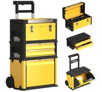 Lot de 3 boîtes à outils sur roulettes - HOMCOM - empilables et modulaires - en acier avec plateau, poignées et serrure - jaune