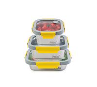 Pika - Lot de 3 boites alimentaires en inox et couvercle en verre trempé - 600ml + 800ml + 820ml - Compatible micro-ondes - MetalShock